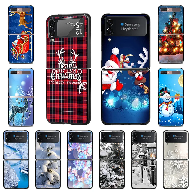 

Чехол для Samsung Galaxy Z, флип-чехол P3, искусство Санта-Клауса, снеговика, высококачественный черный чехол для телефона, Жесткий Чехол, чехлы, Обло...
