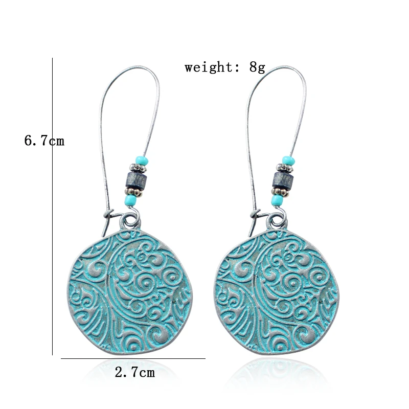Сине зеленые ретро серьги китайские круглые резные капли Ювелирные изделия