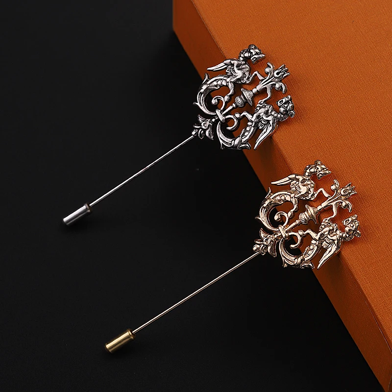 Мужская Винтажная брошь в виде дракона золотистая на воротник 3 цвета | Украшения