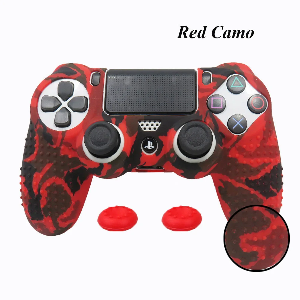 Red camo Камуфляжный чехол граффити Противоскользящий силиконовый защитный чехол для кожи sony playstation 4 PS4 Pro тонкий контроллер защитная накладка шапки - Цвет: Red camo