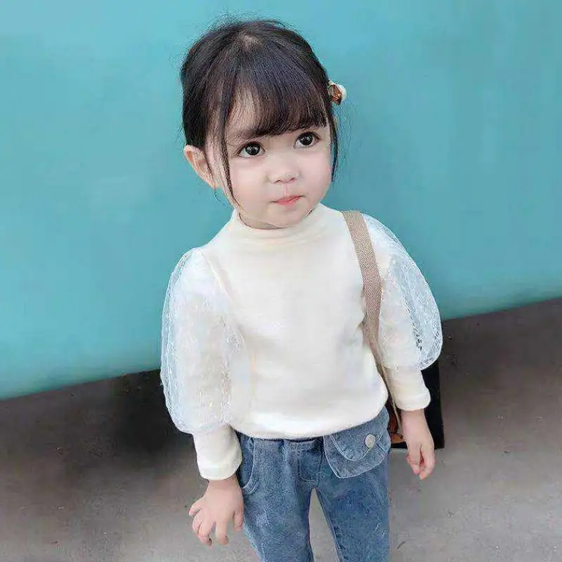 Демисезонная кружевная блузка для девочек рубашки с воротником хомутом