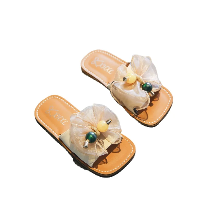 

Сандалии принцессы на мягкой подошве, летние шлепанцы для девочек, детская модная повседневная обувь с волнистыми цветами на плоской подош...