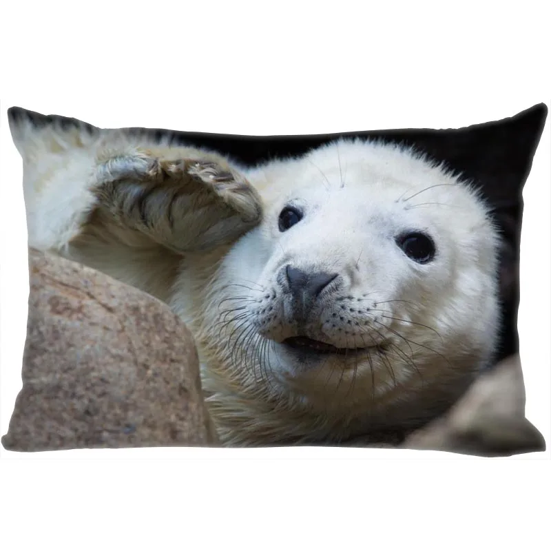 

Nice Seals Animal Pillow Cover Bedroom Home Office Decorative Pillowcase Rectangle Zipper Pillow cases Satin Fabric No Fade