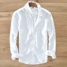 Мужская рубашка с длинными рукавами, из 100% чистого льна, Мужская брендовая рубашка, однотонная белая рубашка, S-3XL, 5 видов цветов