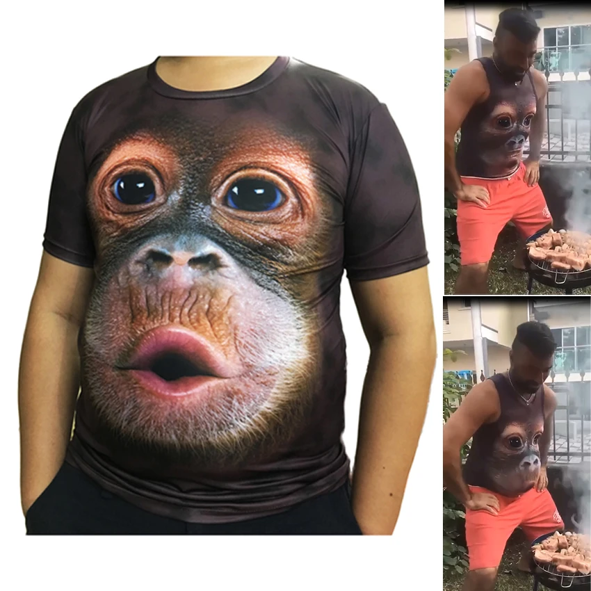 Мужская футболка с 3D-принтом обезьяны и гориллы летняя круглым вырезом коротким