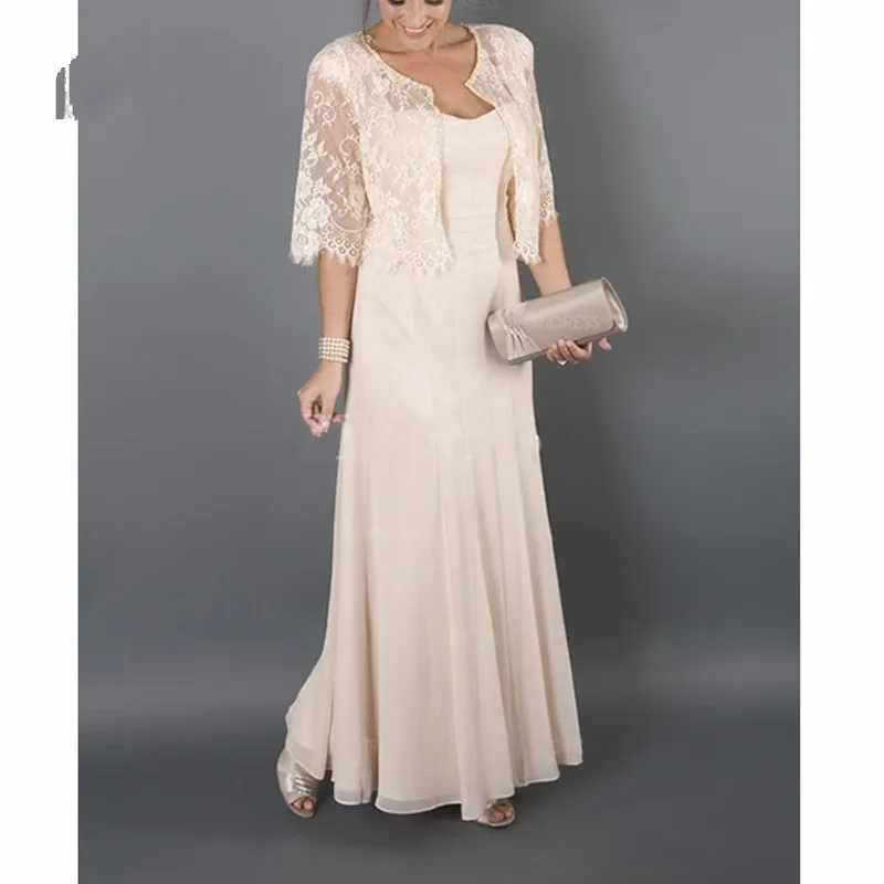 

Длинные элегантные платья для матери невесты с пиджаком, шифоновое кружевное платье-трапеция для гостей свадьбы, новинка 2022, платье для гос...