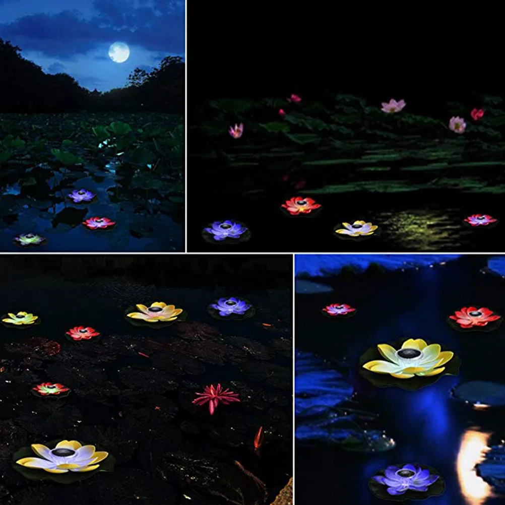 

Solar Powered Multi-Colored LED Lotus Flower Lamp RGB Water Resistant Outdoor Floating Pond Night Light Auto On/Off for Garden