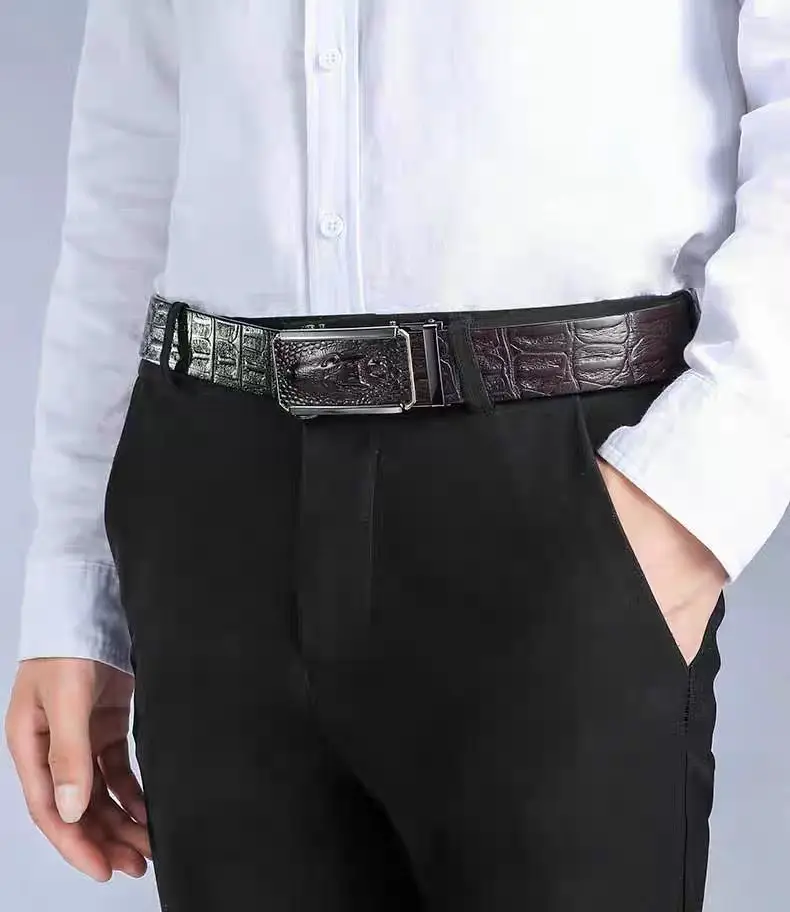 

WJ21B25 men 3D croc design skin look Crocodile pattern cowhide full grain genuine leather belt