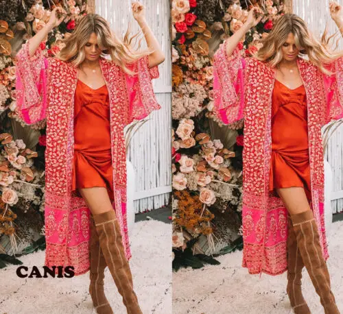 Meihuida цветочные накидки Женская пляжная шаль кардиган с кисточками шифоновый