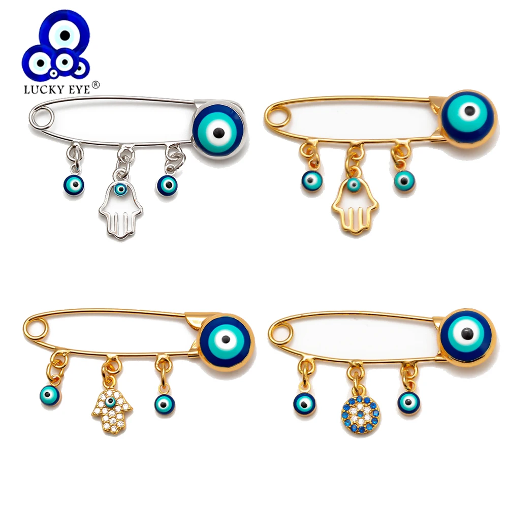 Повезло глаз полые хамса руки с клипсами Дурной Брошь золотой Заколкой серебро