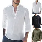 Мужская рубашка на пуговицах, с рукавом 34, свободного покроя, с V-образным вырезом