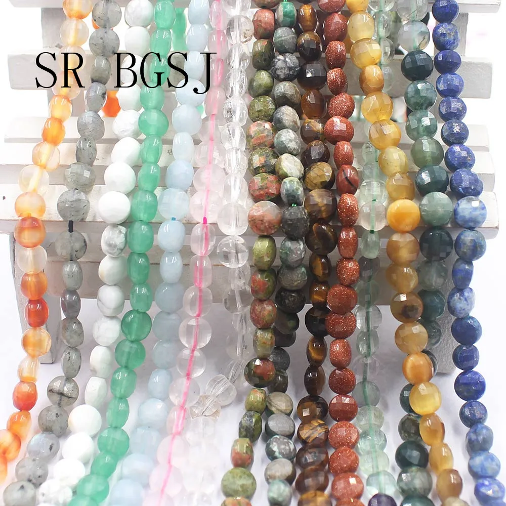 Бесплатная доставка 6 мм виды драгоценных камней граненая монета Ассорти