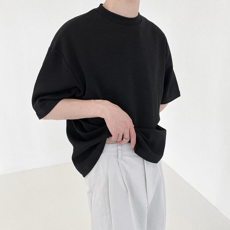 

IEFB Summer Stand Collar Basic T-shirt Men's Cotton Korean Streetwear Fashion Black White Half Sleeve Tee Tops 2021 New 9Y6976