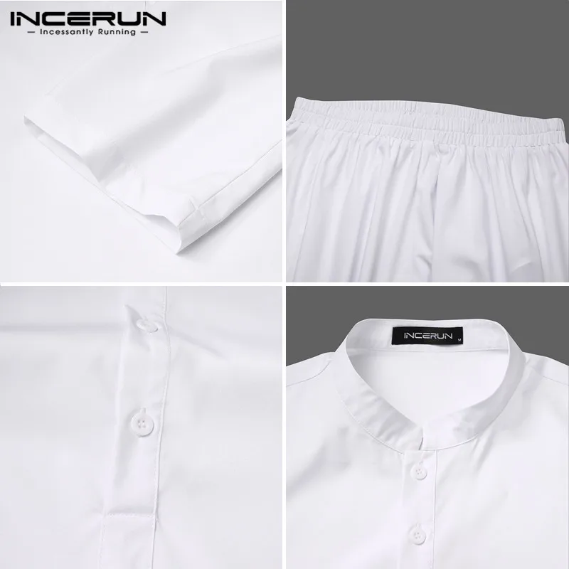 

Men Sets Solid Color Stand Collar Long Sleeve Leisure Shirts Drop Crotch Pants Retro Streetwear Men Suits 2 Pieces S-5XL INCERUN