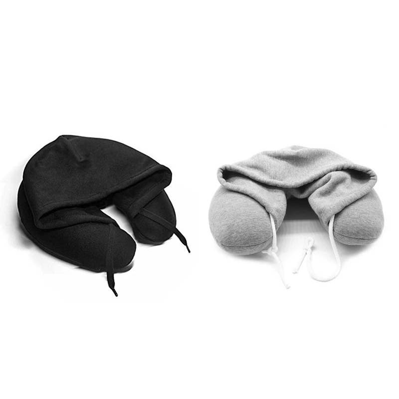 

2Pcs U Shaped Car Neck Pillow Hat Travel Body Pillows With Car - Gray & Black
