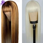 Парик женский прямой длинный из 100% натуральных волос с челкой, 2830 дюймов