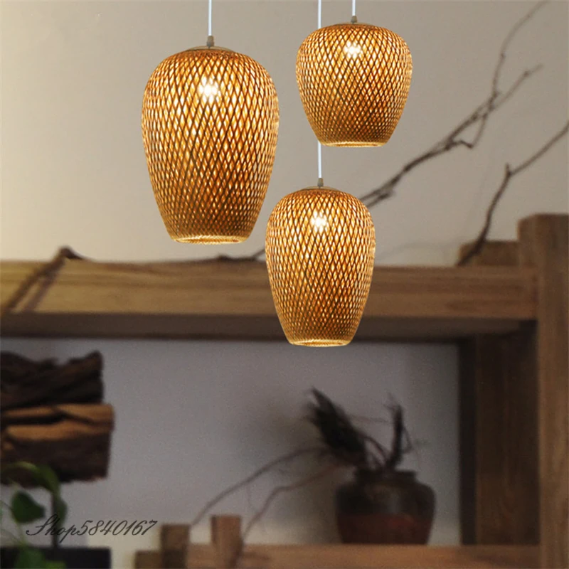 Lámpara colgante de bambú hecha a mano china para sala de estar, comedor, Loft, decoración de restaurante, luminaria E27