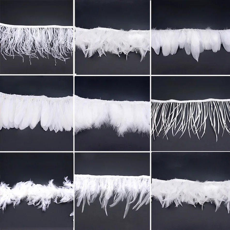 

1Yards White Wedding Feathers Trim Crafts DIY Natural Ostrich Feather Fringe Ribbon Sewing Clothes Feather Long Party Decoration