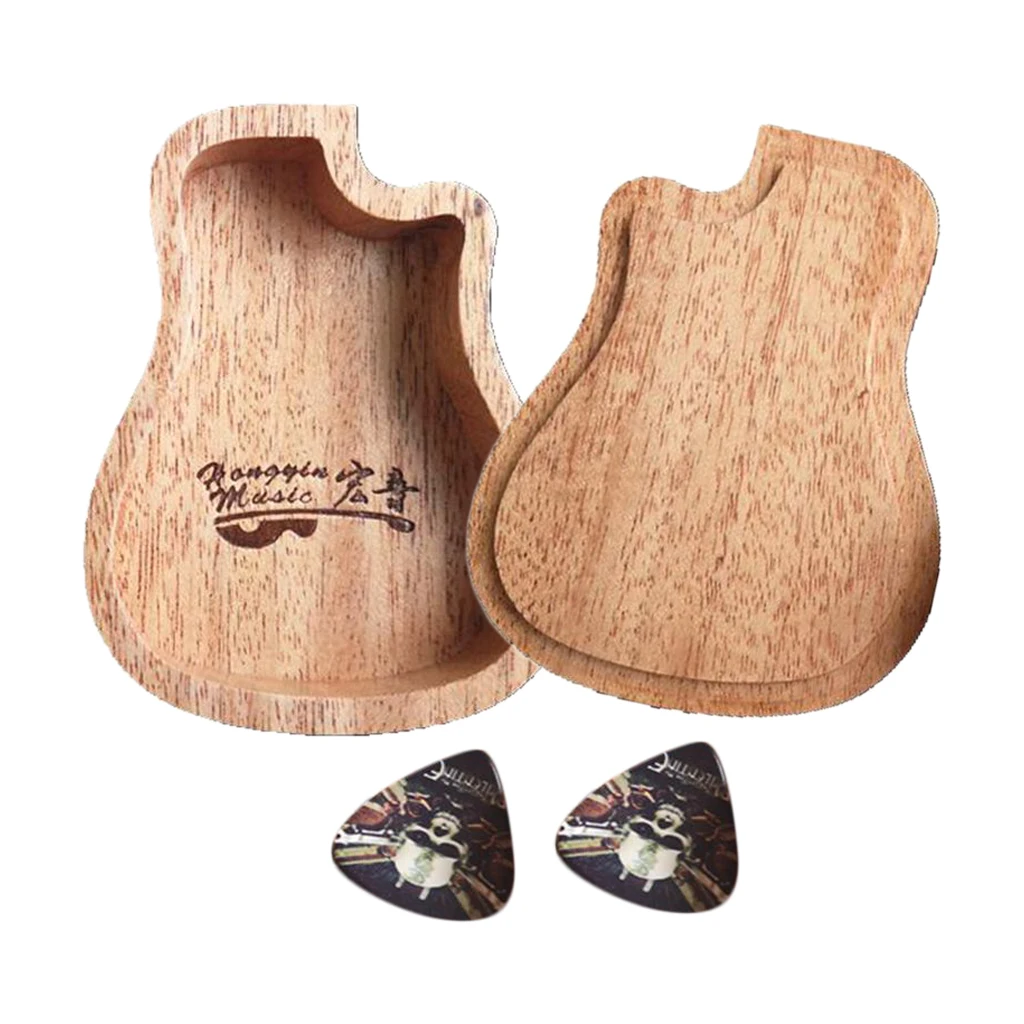 

2x гитарных медиаторов и деревянный ящик держатель для акустической гитары Электрогитары бас-гитара
