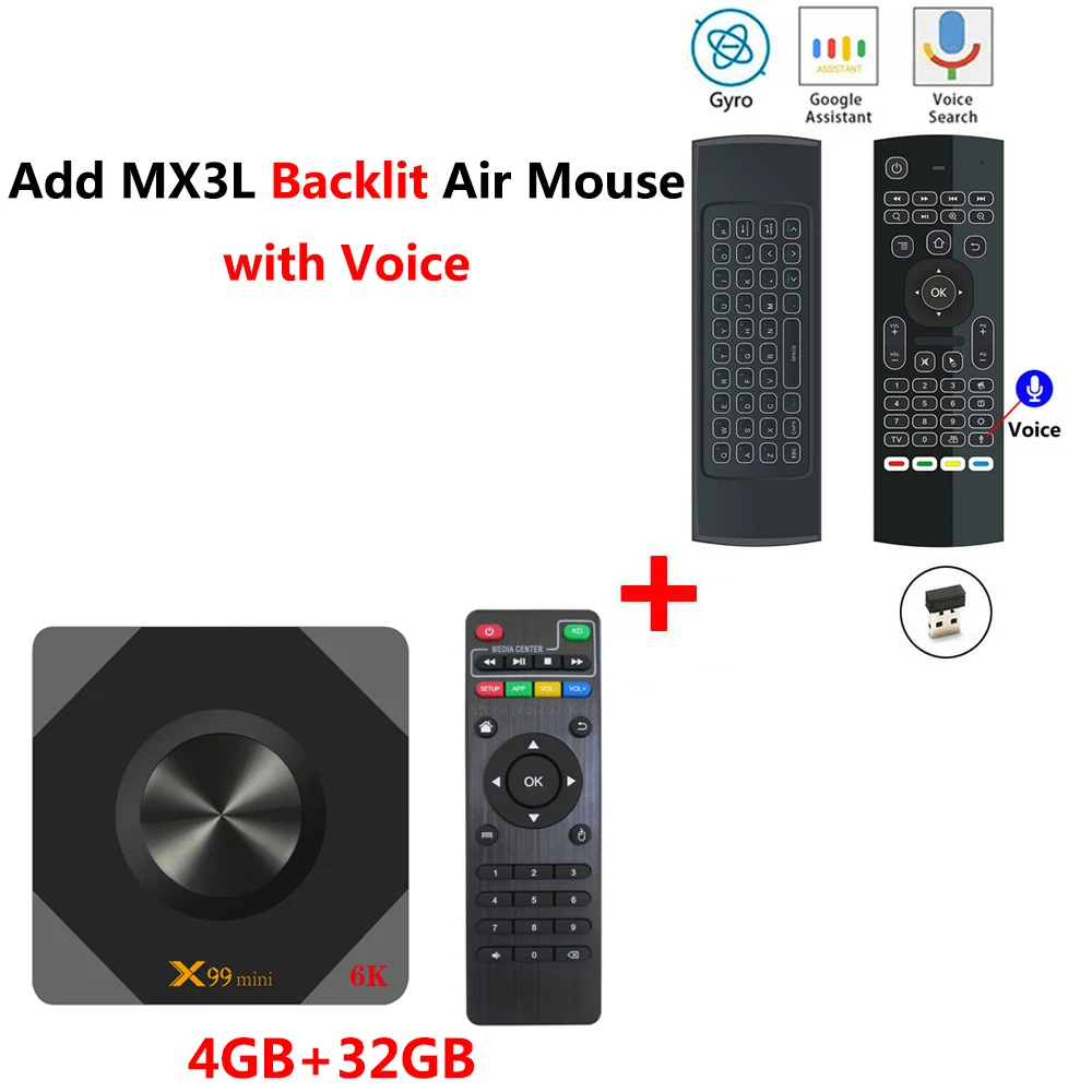 4GB32GB add MX3L mic X99 Мини Смарт ТВ приставка Android 9,0 4 Гб ОЗУ 32 Гб 64 Гб ПЗУ 2,4G 5G Wifi ТВ приставка Allwinner H6 четырехъядерный H.265 6K HD медиаплеер - Цвет: 4GB32GB add MX3L mic