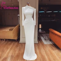 simple african white prom dresses 2020 one shoulder muslim long sleeves mermaid evening dress cheap vestido de festa