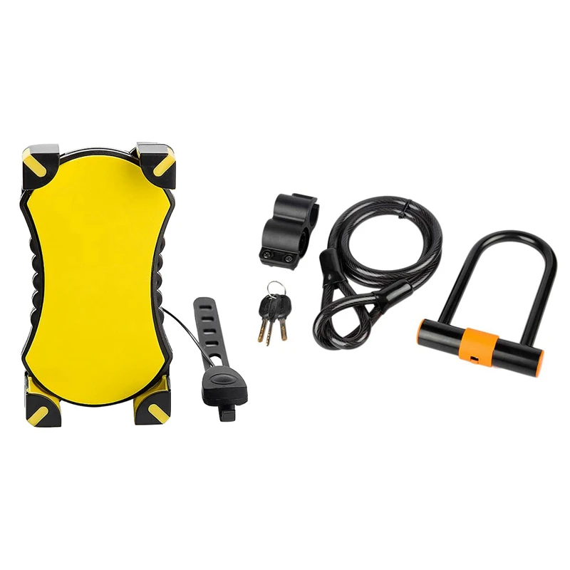 

Bicycle Mobile Phone Holder With Horn With Bike U Lock With Cable Bike Lock Heavy Duty Bicycle U-Lock