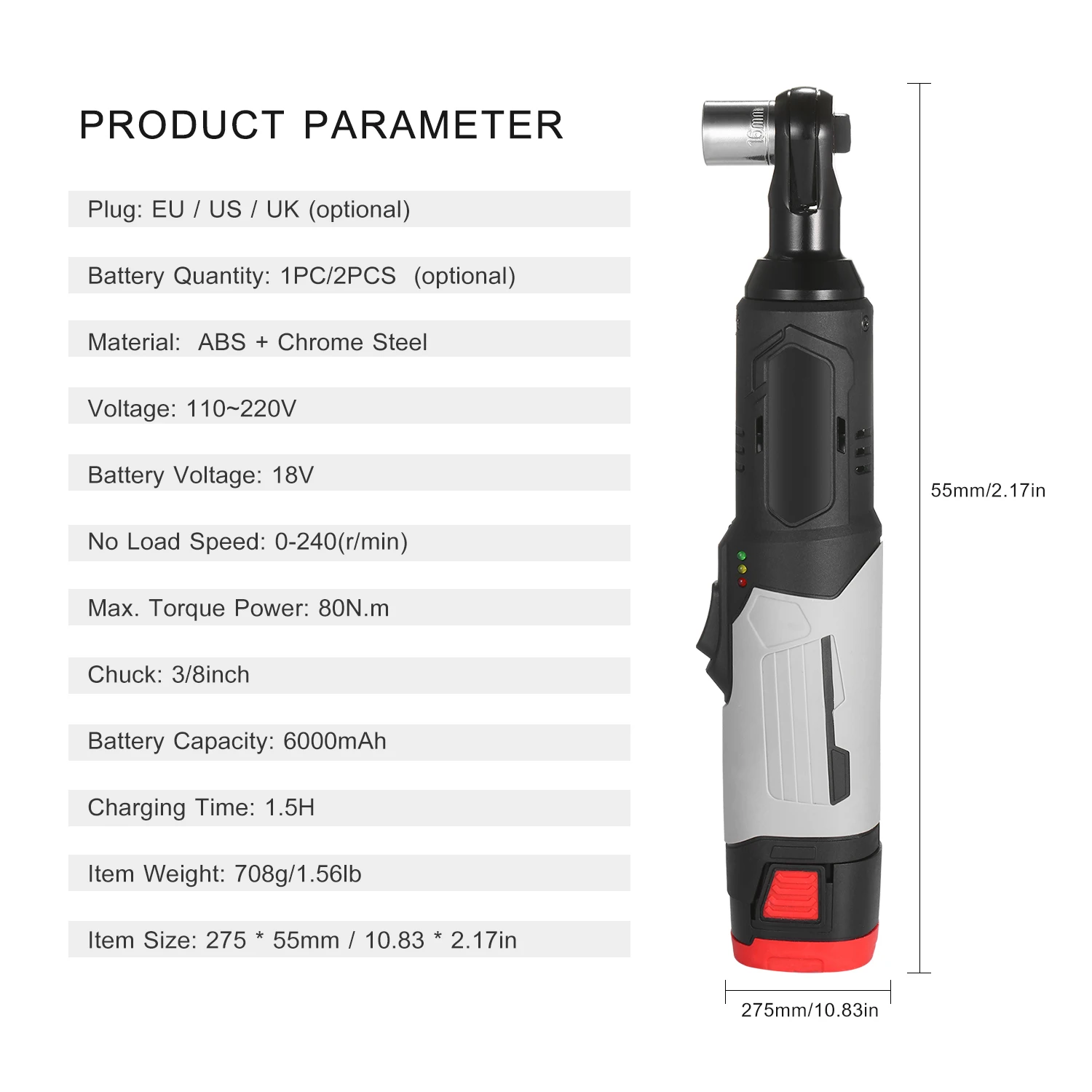 Портативный профессиональная аккумуляторная Электрический ключ с трещоткой 3/8