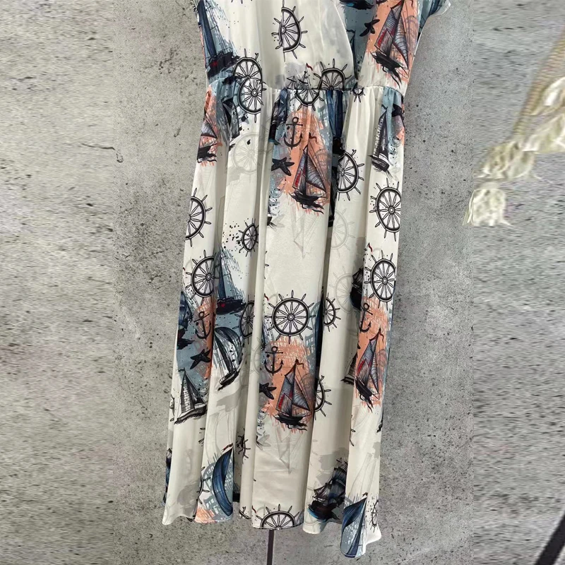 

2021 Summer Designer Fashion Slik V-Neck Dress Women Elegant Flower Printed Runway Vintage Dresses