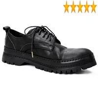 genuine leather platform 100 men british style vintage round toe casual brand lace up business shoes black zapatos