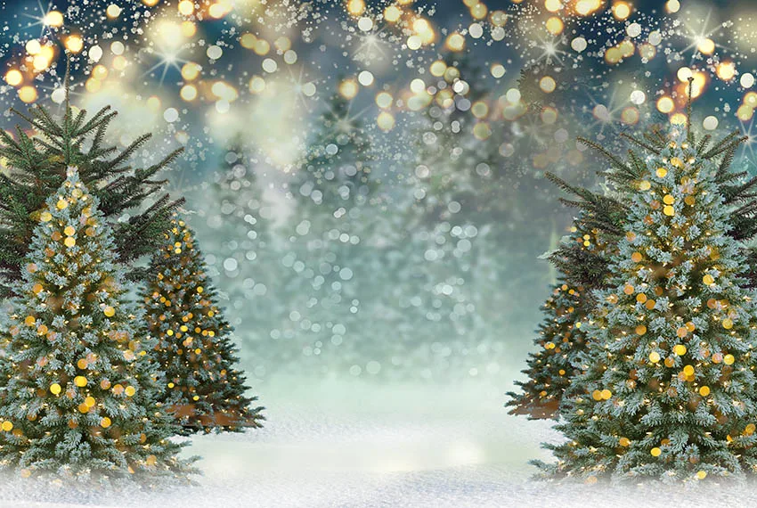 

7x5ft Happy New Year Snowy Pine Forest Bokeh Fairy Winter Custom Wrinkle Free Photo Background Backdrop Thicker Polyester Fabric