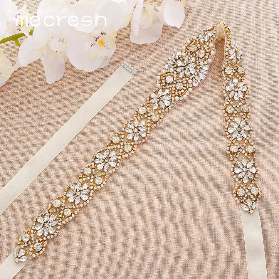 Mecresh роскошный золотой цвет Кристалл свадебное платье ремень для женщин ручной
