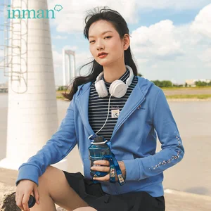 INMAN осень зима свежий Женский вышитый с капюшоном с длинным рукавом на молнии хлопковая куртка толстовка