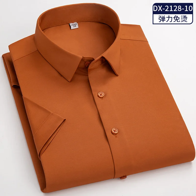 2021 Summer S~6XL Men's White Short Sleeve Dress Shirt Square Collar Non-iron Regular Fit Anti-wrinkle Pocket Male Social Shirt