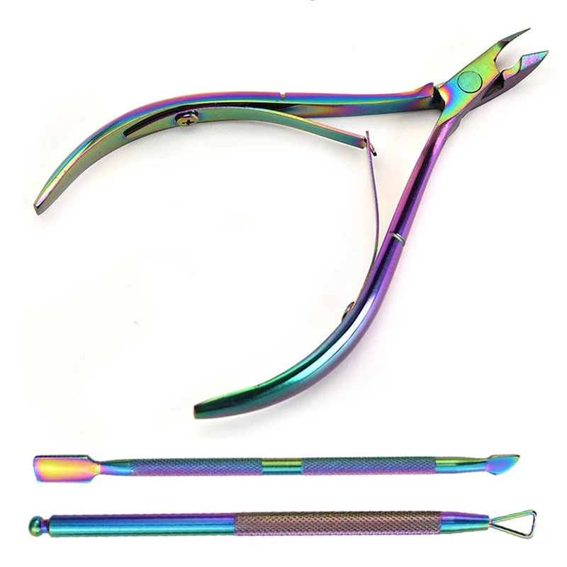 3 шт./кор. Радуга Нержавеющая сталь толкатель для удаления кутикулы ножницы