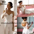 2021, Свадебный комбинезон, платья со съемными рукавами, свадебные платья в пол, эластичное атласное платье в стиле бохо