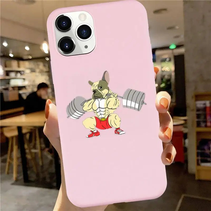 

Cute Cartoon Pug Animal Yoga Phone Case Candy Color for iPhone 6 7 8 11 12 s mini pro X XS XR MAX Plus