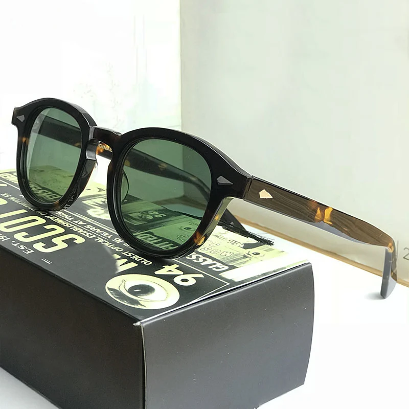 Johnny Depp Polarized Sunglasses Green Lens Man Woman Fashion Luxury Band Vintage Acetate Glasses Frame With Box High Quality