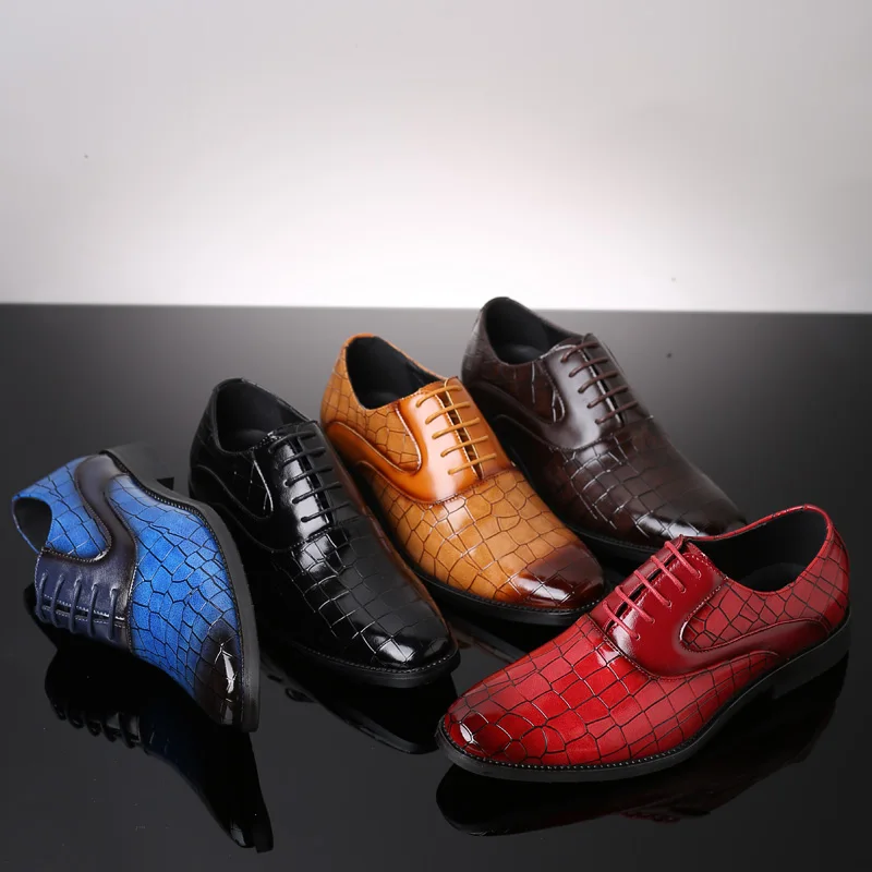 

New men's Brock British casual leather shoes trend classic business dress shoes increase in large size youth suit wedding shoes