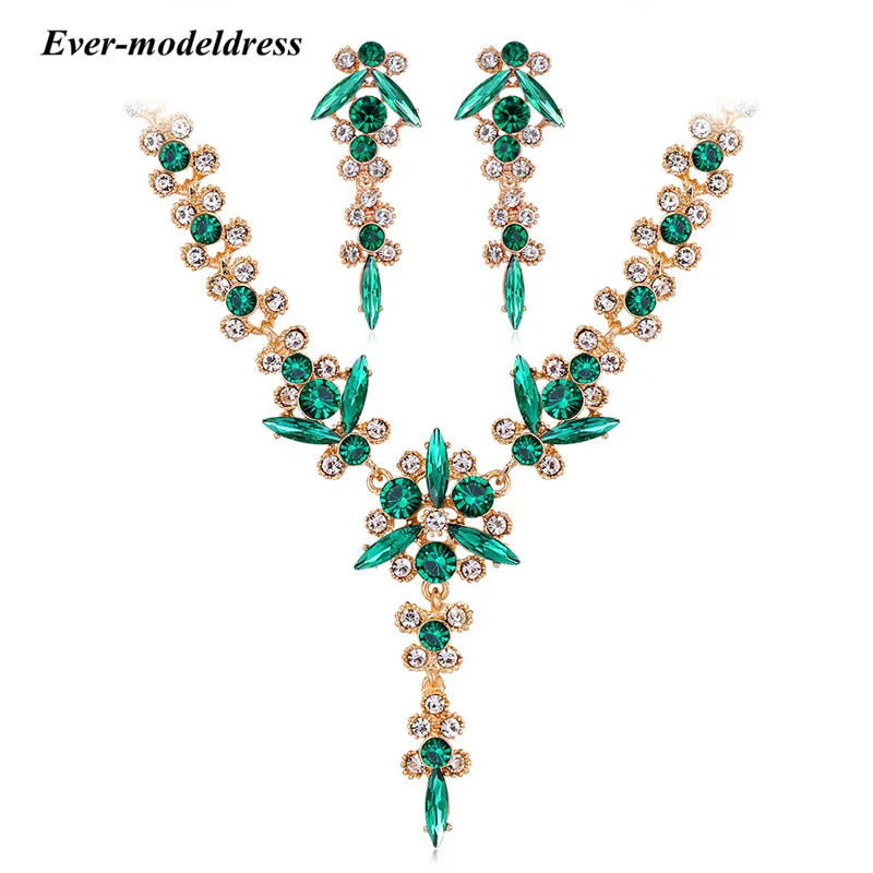 

Multicolor Rhinestone Jewelry Sets for Women Bride Wedding 2PCS Earrings Pendant And Necklace Set for Party Costume Accessories