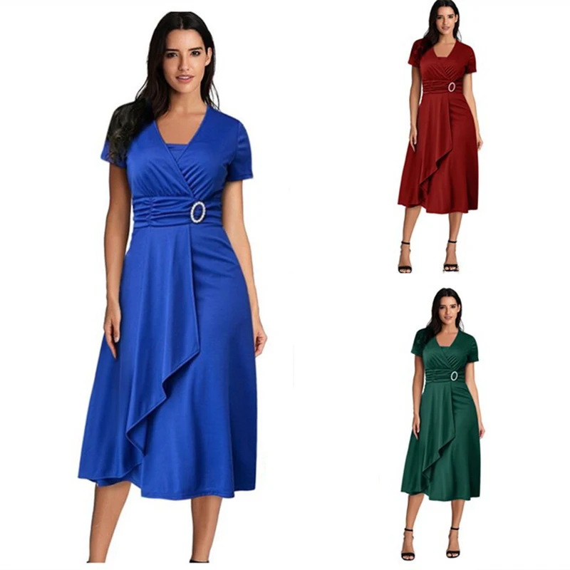 

Women Dress 2021 Summer Autumn Elegant Evening Wedding Party Vintage Short Prom Plus Size V Neck High Waist Dress 5XL French