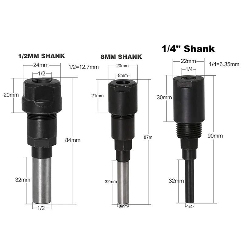 

Woodworking 3pcs Shank Extension Rod Milling Cutting Electric Router Bit Mounted