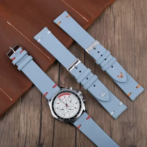 Ремешок для часов первый слой, кожаный синий браслет для мужчин и женщин, 18 мм 20 мм 22 мм