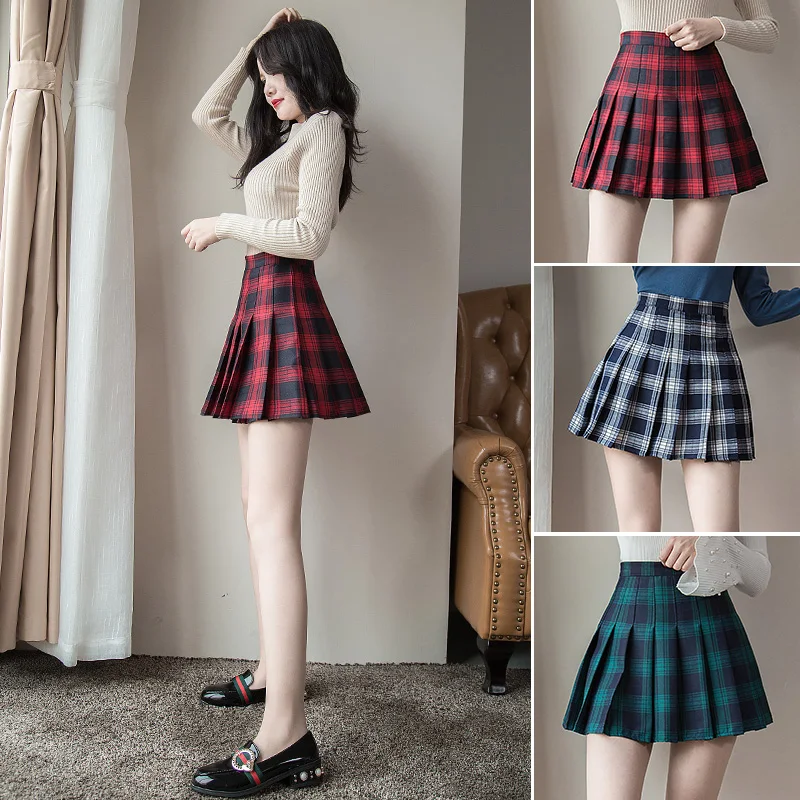 

Women Zipper High Waist School Girl Pleated Plaid Skirt Sexy Mini Skirt Plus Size Harajuku Short Skirt New Korean Plaid Skirt