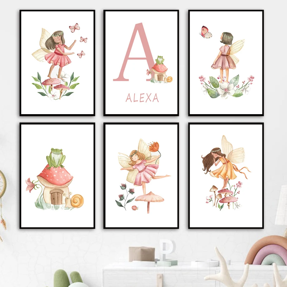

Cute Girl Wings Mushroom Butterfly Cartoon Nordic Posters And Prints Wall Art Canvas Painting Wall Pictures Baby Kids Room Decor