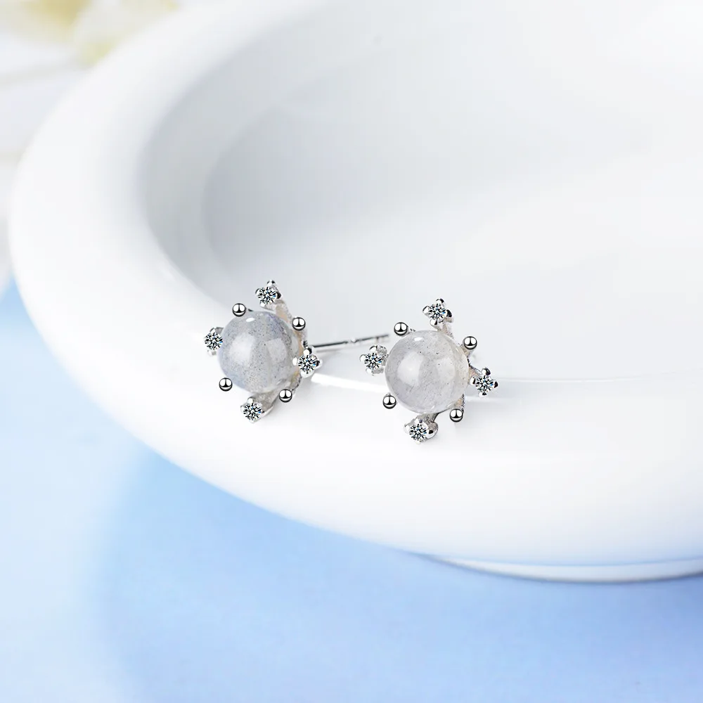 New Arrival Strawberry Crystal Moonstone Snowflake Stud Earrings top quality For Women Zircon Brincos Bijoux | Украшения и