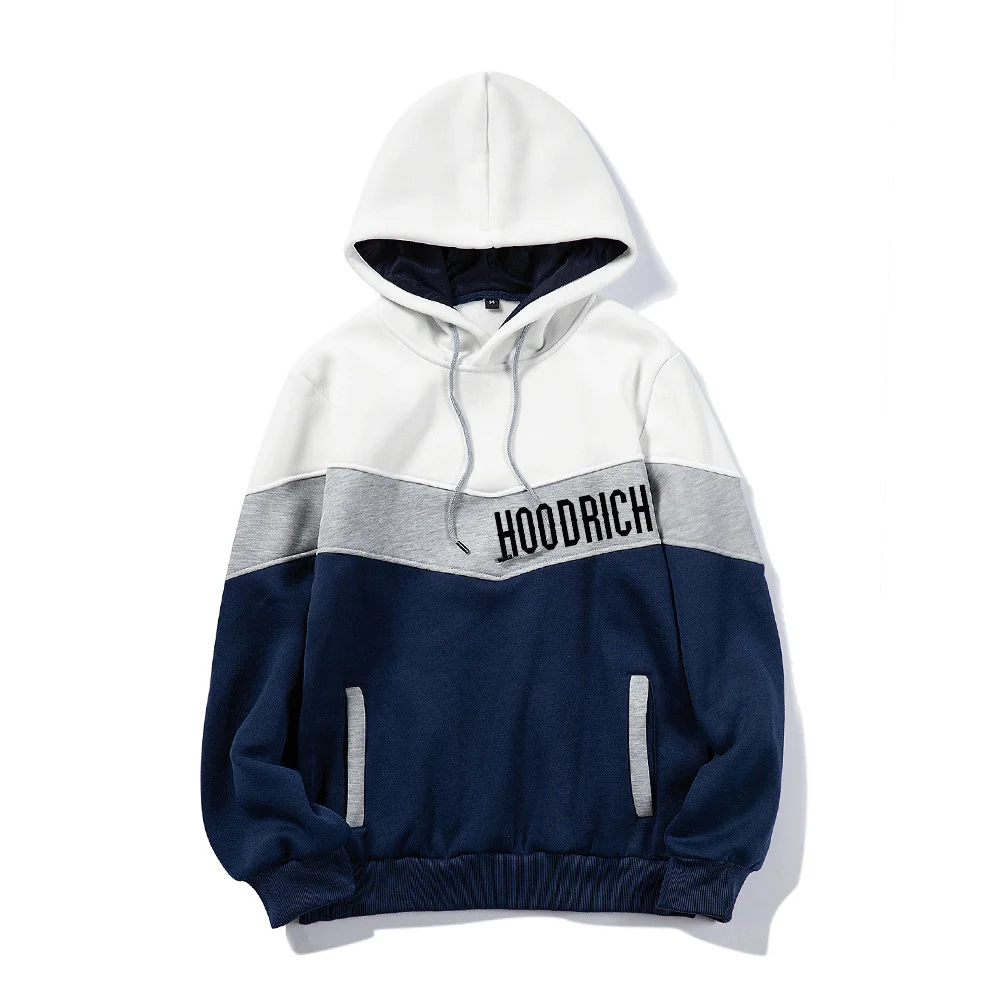 

Men's Patchwork Hooded Sweatshirt Hoodies Clothing Casual Loose Fleece Warm Streetwear Male Fashion Autumn Winter Outwear