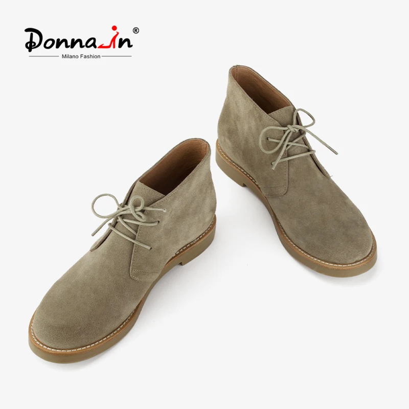 

Donna-in 2021 Autumn Khaki Cow Suede Ankle Bootis Women British Style Derby Shoes Casual Cossack Desert Boots Female Rubber Sole
