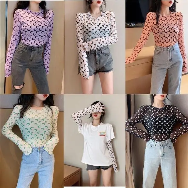 

Camaraderie Girl Mesh Shirt Summer Slim with Thin Moon Thin long-sleeve sun-proof foundation t-shirt