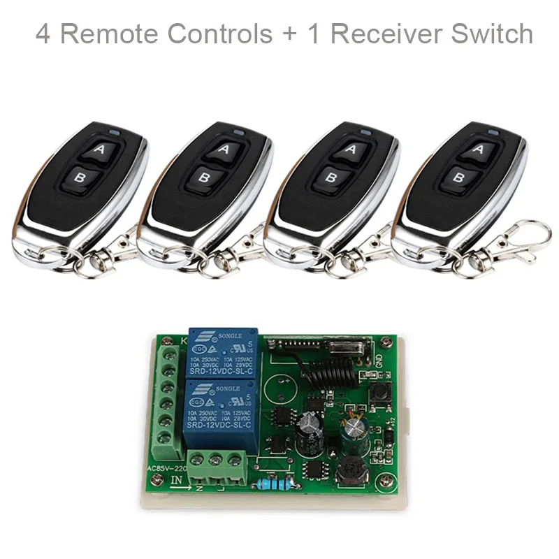 4 RC and 1 Receiver QIACHIP 433 МГц AC 110 В 220 В беспроводной 2CH РЧ передатчик дистанционное управление переключатель+ РЧ релейный приемник для светильник открывания двери гаража - Цвет: 4 RC and 1 Receiver