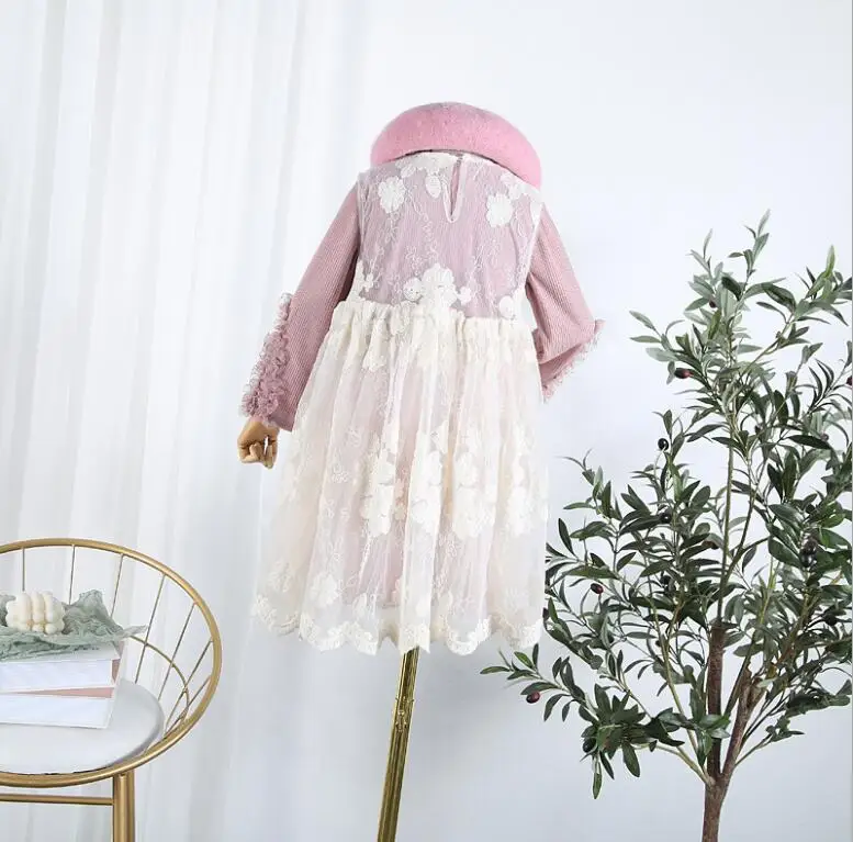 2019 Baby Girls Fall Boutique Dress Sets Lace Embroidery Vest + Long Sleeve 5 sets/lot Wholesale Free Shipping | Детская одежда и